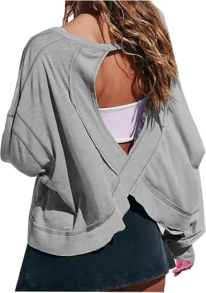 Womens Long Sleeve Tshirts Shirts Crewneck Sweatshirts Tops 2024 Fall Trendy Oversized Tunics Hollow Out Y2K Clothes