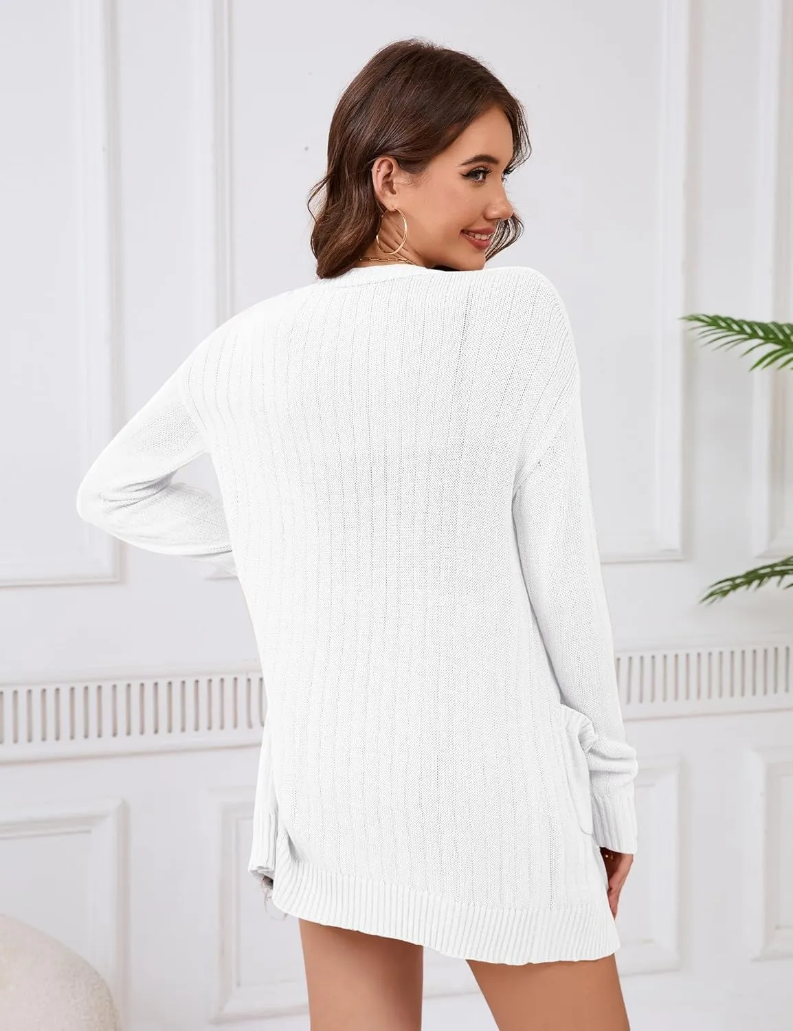 Womens Open Front Lightweight Cardigans Oversized Two Pockets Long Sleeve Knit Sweaters