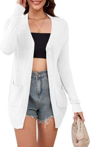 Womens Open Front Lightweight Cardigans Oversized Two Pockets Long Sleeve Knit Sweaters