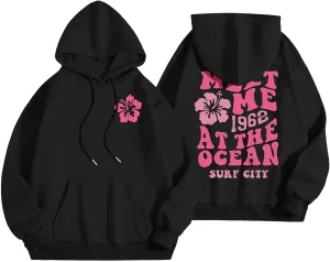 Women's Oversized Cute Hoodies Preppy Y2K Graphic Long Sleeved Sweatshirt for Teen Girls Pullover Tops with Pockets