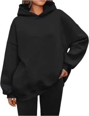 Womens Oversized Hoodies Casual Long Sleeve Hooded Sweatshirts Soft Comfy Solid Fleece Pullover Tops with Pocket