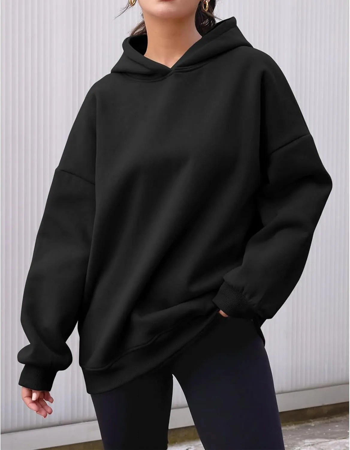 Womens Oversized Hoodies Casual Long Sleeve Hooded Sweatshirts Soft Comfy Solid Fleece Pullover Tops with Pocket