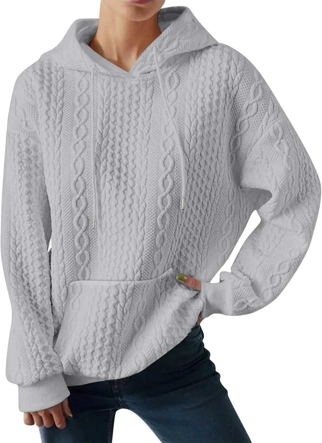 Womens Oversized Hoodies Plus Size Thick Knit Long Sleeve Sweatshirts Sweater Pullover Tops with Pockets Fall Outfits (Grey, XXL), XX-Large