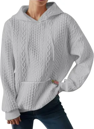 Womens Oversized Hoodies Plus Size Thick Knit Long Sleeve Sweatshirts Sweater Pullover Tops with Pockets Fall Outfits (Grey, XXL), XX-Large