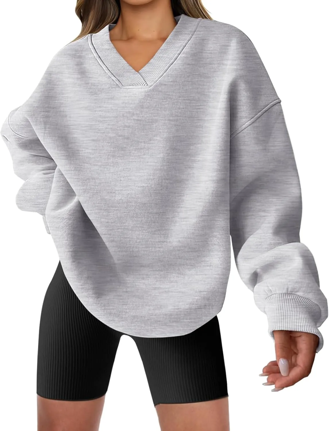 Womens Oversized Sweatshirt Hoodies Casual V Neck Long Sleeve Shirts Fleece Pullover Tops Fall Teens Preppy Clothes