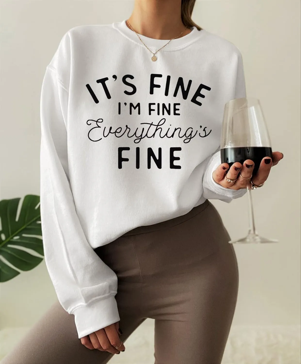 Womens Oversized Sweatshirt Its Fine Im Fine Everything is Fine Sweatshirt Casual Crewneck Long Sleeve Pullover Tops