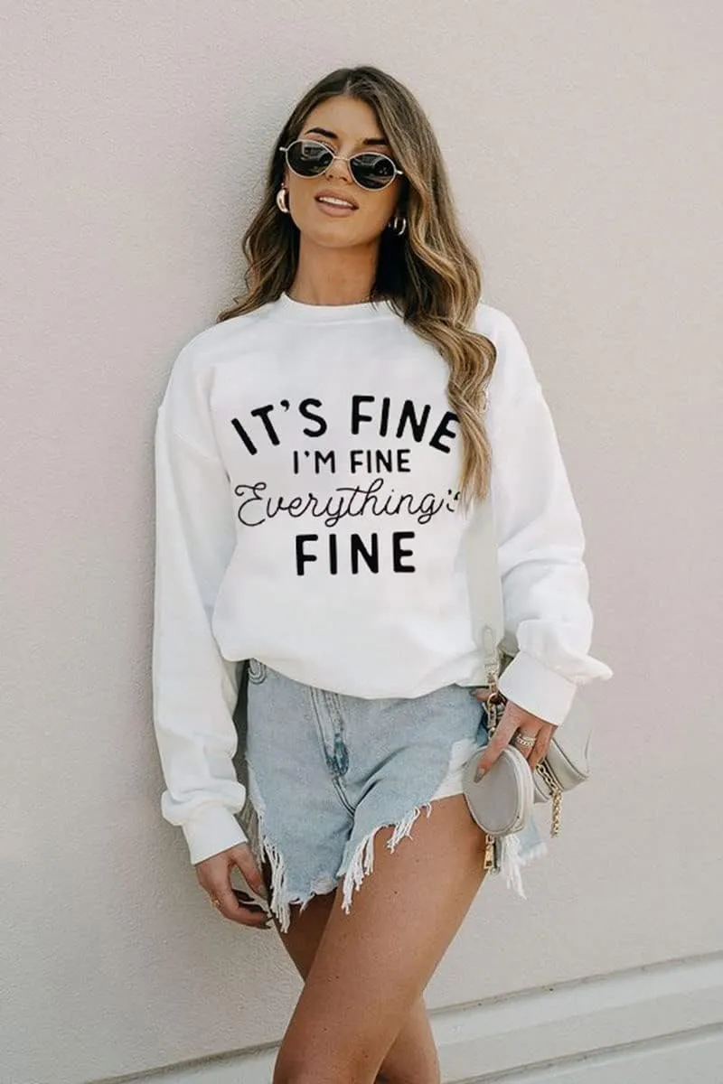 Womens Oversized Sweatshirt Its Fine Im Fine Everything is Fine Sweatshirt Casual Crewneck Long Sleeve Pullover Tops
