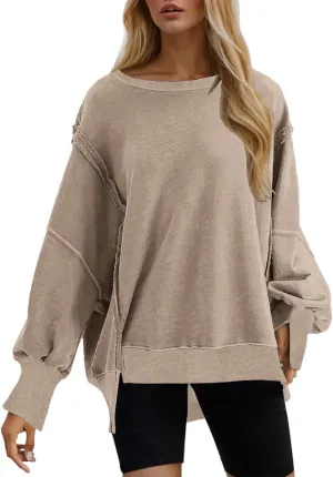 Womens Oversized Sweatshirts 2024 Casual Crewneck Loose Pullover Tunic Tops Shirts Comfy Fall Fashion Clothes