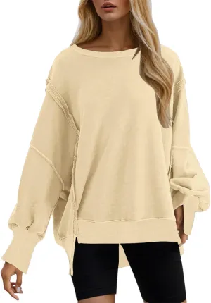 Womens Oversized Sweatshirts 2024 Casual Crewneck Loose Pullover Tunic Tops Shirts Comfy Fall Fashion Clothes