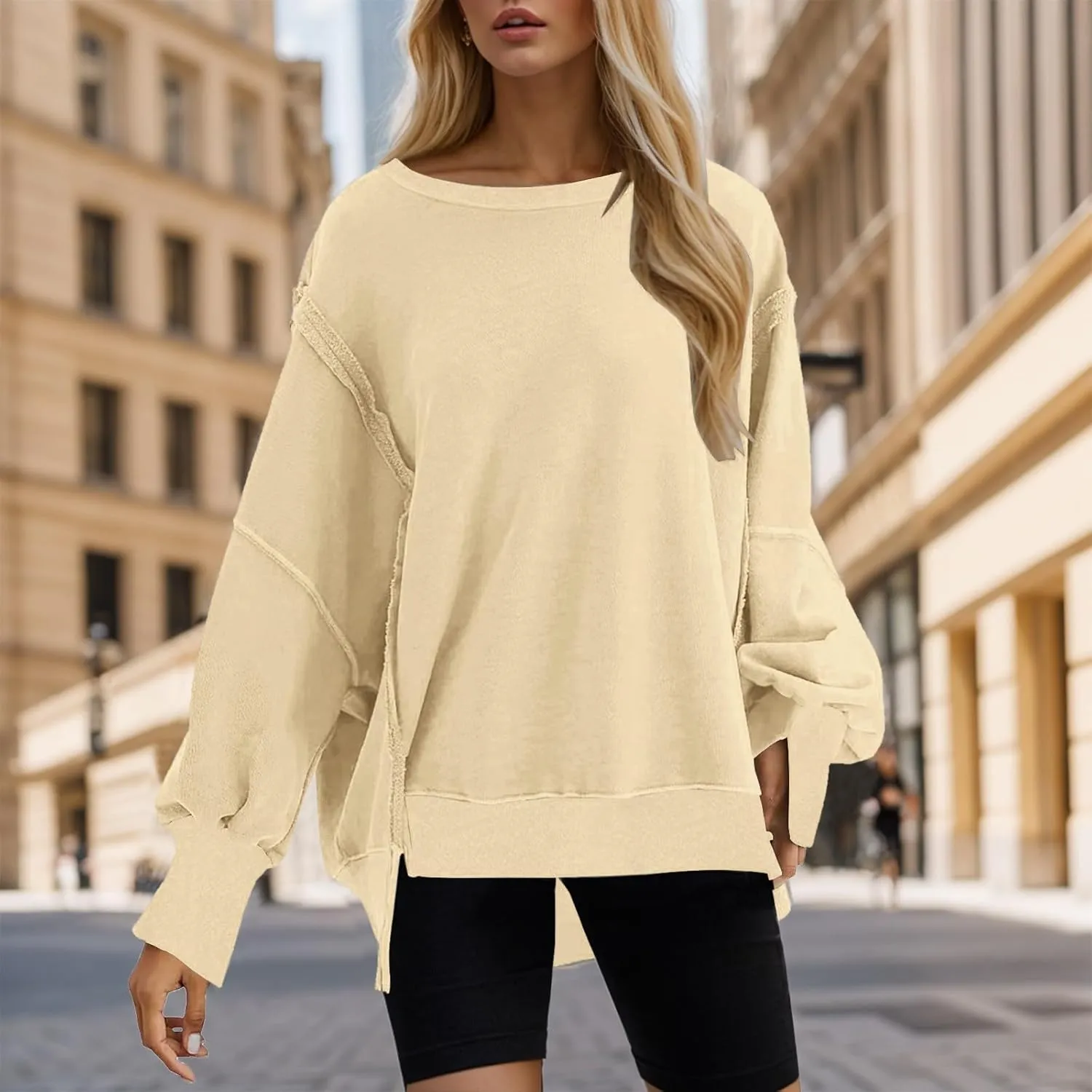 Womens Oversized Sweatshirts 2024 Casual Crewneck Loose Pullover Tunic Tops Shirts Comfy Fall Fashion Clothes