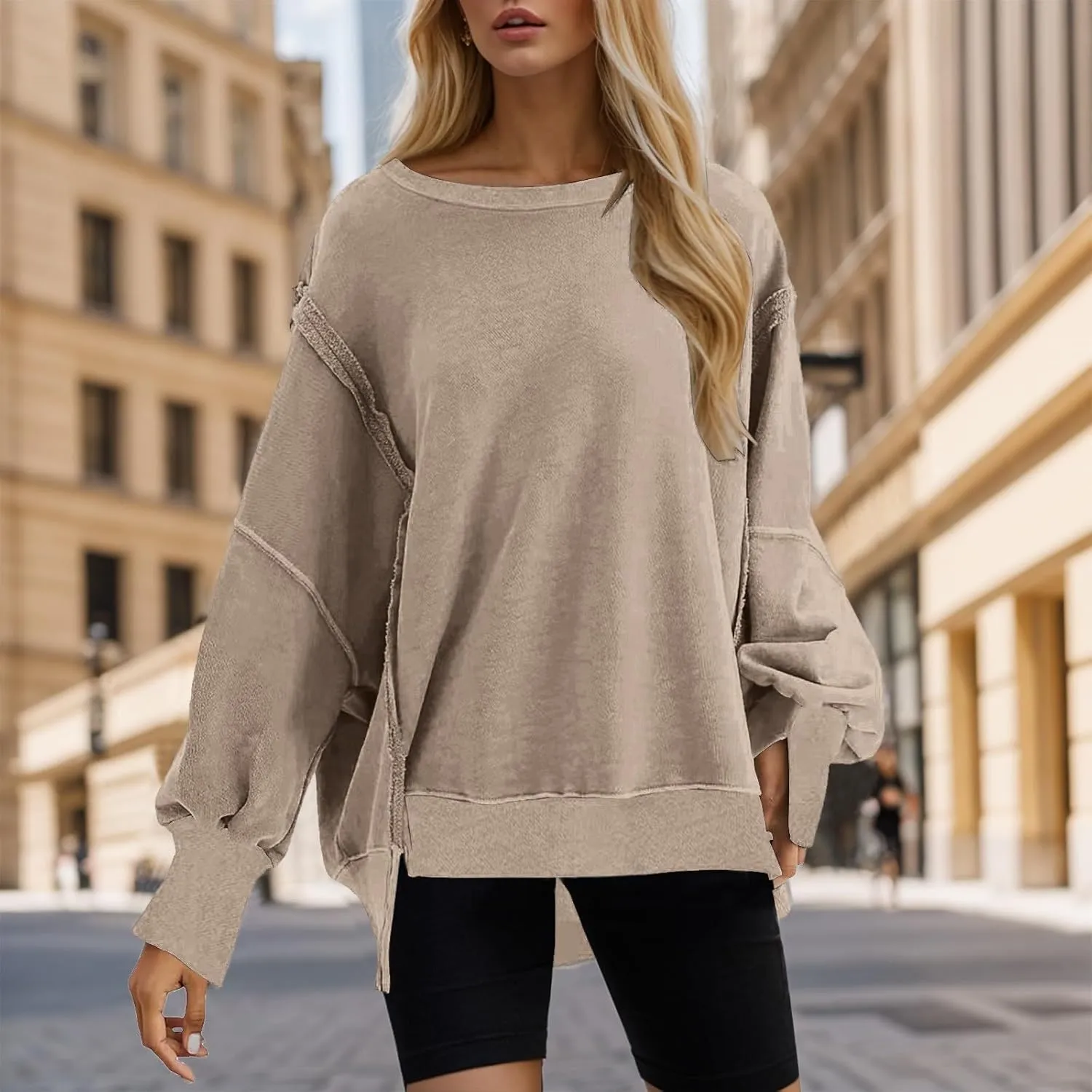 Womens Oversized Sweatshirts 2024 Casual Crewneck Loose Pullover Tunic Tops Shirts Comfy Fall Fashion Clothes