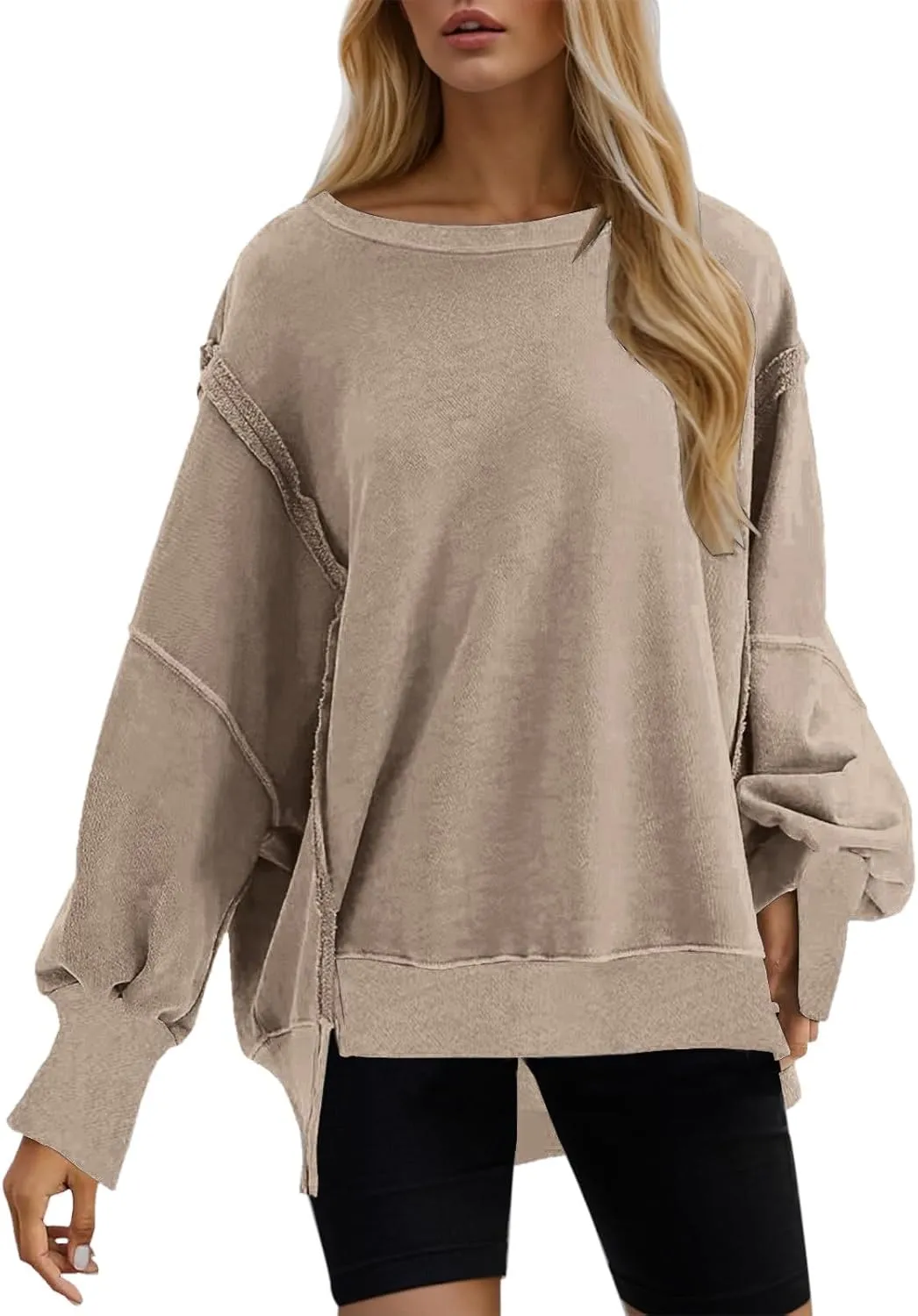 Womens Oversized Sweatshirts 2024 Casual Crewneck Loose Pullover Tunic Tops Shirts Comfy Fall Fashion Clothes