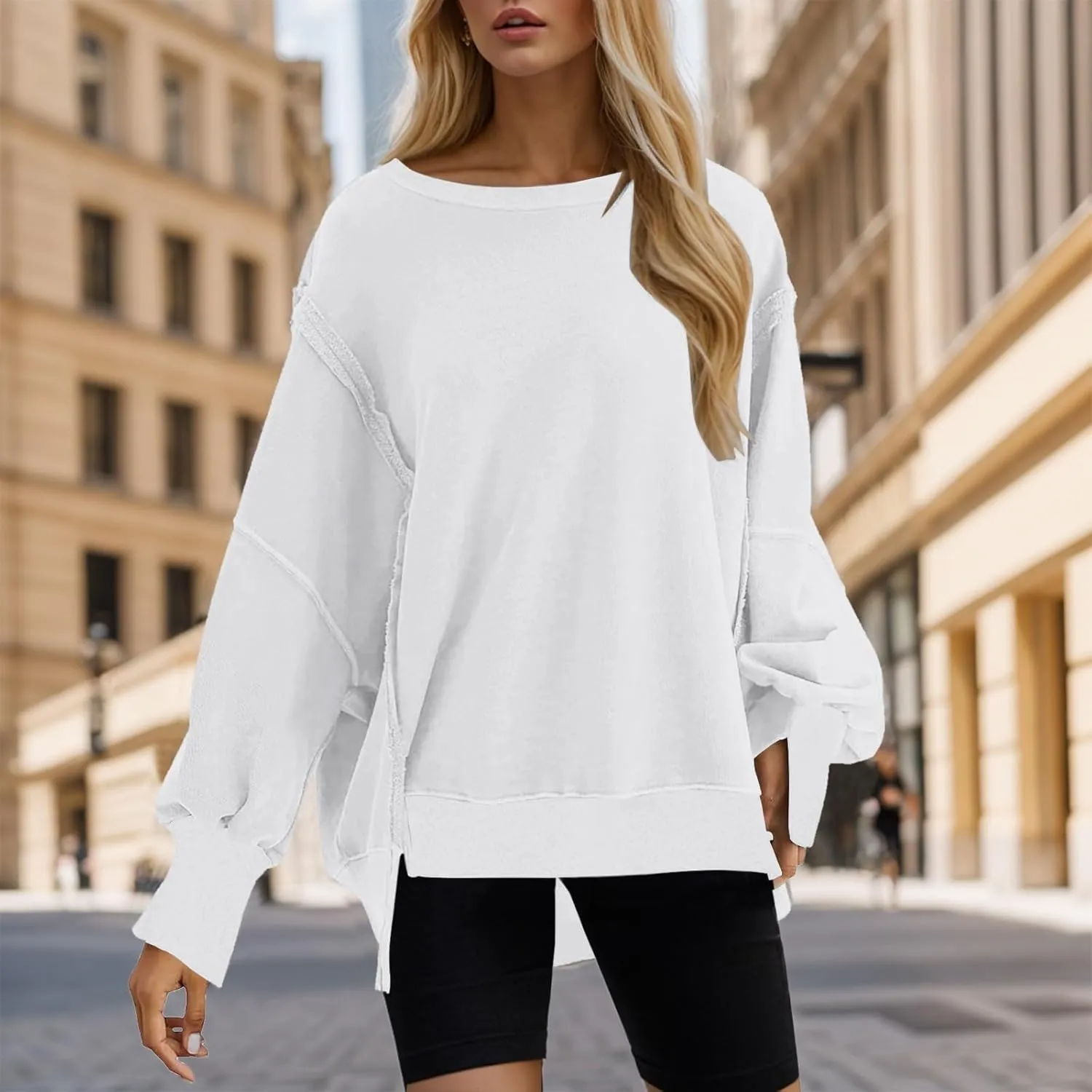 Womens Oversized Sweatshirts 2024 Casual Crewneck Loose Pullover Tunic Tops Shirts Comfy Fall Fashion Clothes