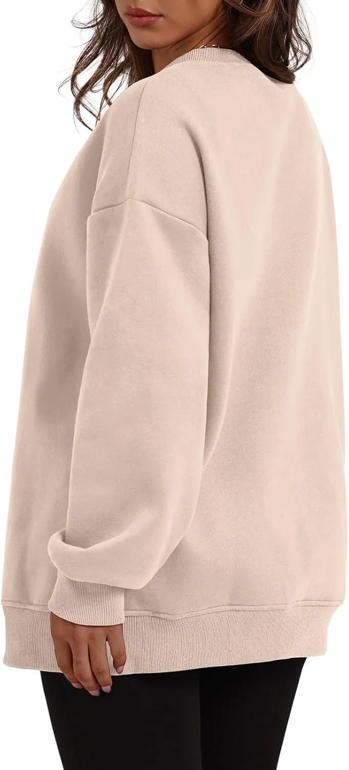 Womens Oversized Sweatshirts Side Slit Crewneck Long Sleeve Tops Loose Pullover 2024 Fall Trendy Clothes with Pocket