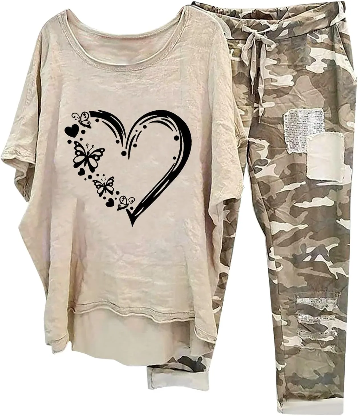 Womens Plus Size 2 Piece Travel Outfits 2024 Loose Cotton Linen Lounge Sets Summer Casual Jogger Sets Pants Suit
