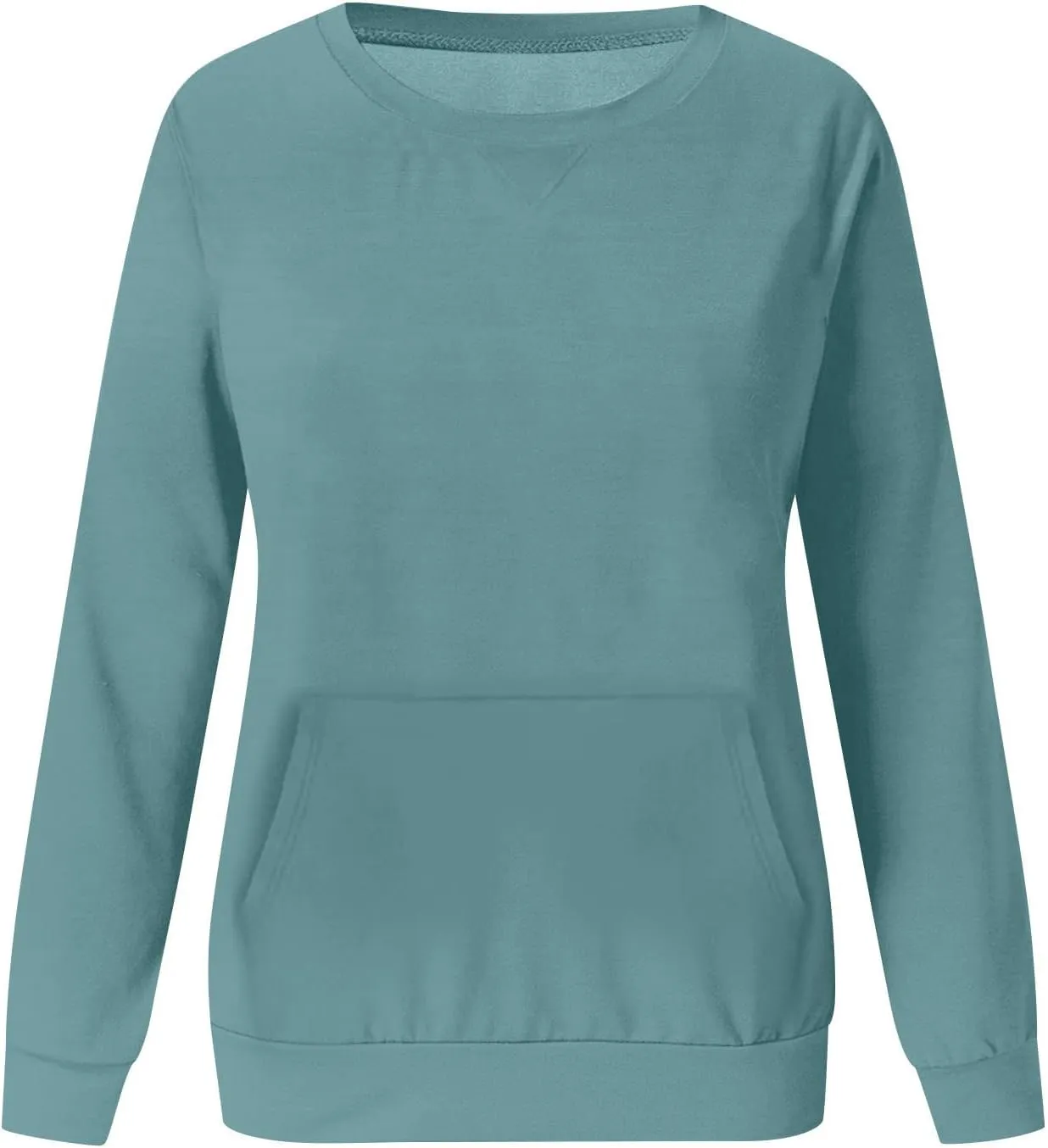 Women's Round Neck Sweatshirt Solid Plain Long Sleeve Pullover Shirts Slim Fit Tunic Comfy Casual Outfits