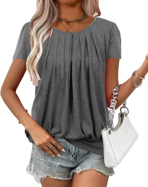 Women's Short Sleeve Tunic Tops Scoop Neck Banded Bottom Summer T Shirt for Leggings