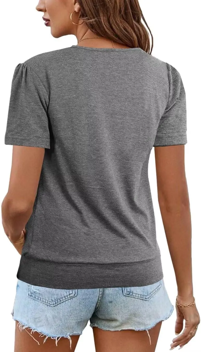 Women's Short Sleeve Tunic Tops Scoop Neck Banded Bottom Summer T Shirt for Leggings