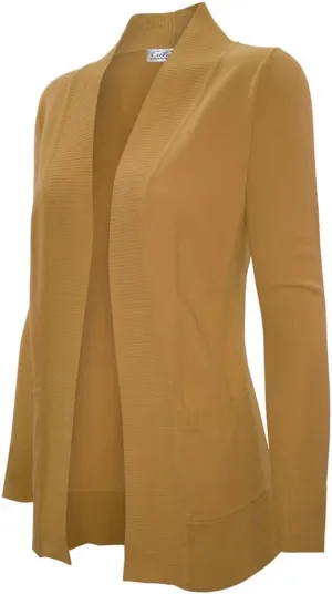 Women's Solid Basic Open Front Pockets Knit Sweater Cardigan