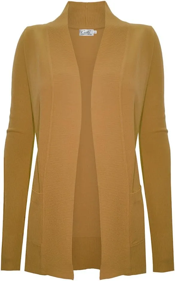 Women's Solid Basic Open Front Pockets Knit Sweater Cardigan