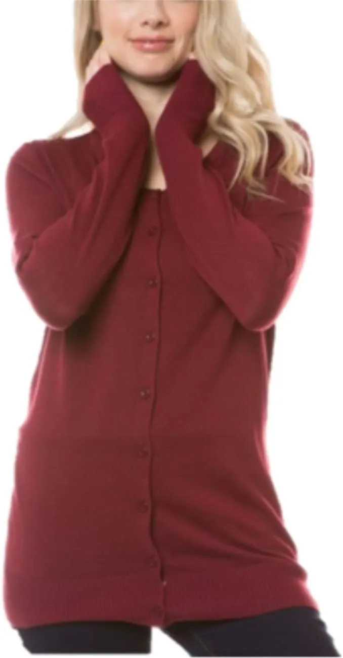 Women's Solid Basic Stretch Button Down Knit Sweater Cardigan