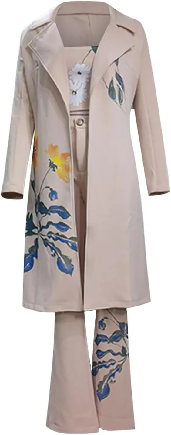Women's Suit 3 Piece SetFashion Floral Embroidery Business Casual Outfits Long Blazer Jacket Matching Bra and Pants