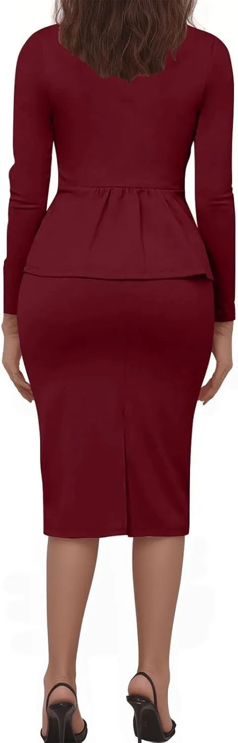 Womens Suits 2 Piece Set Business Skirt Suit Set Long Sleeve Blazer and Skirt Suit Set Casual Work Office Outfits