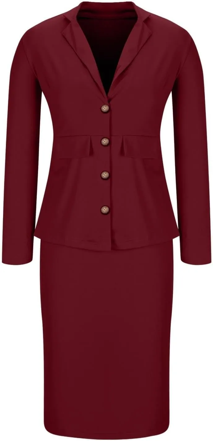 Womens Suits 2 Piece Set Business Skirt Suit Set Long Sleeve Blazer and Skirt Suit Set Casual Work Office Outfits