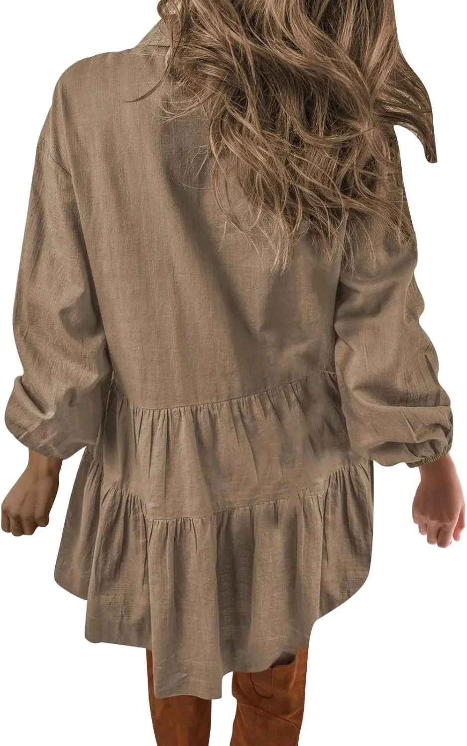 Women's Summer Puff Sleeve Tiered Tunic Dress Cute Mini Button Down Shirt Dress Button Up Ruffle Hem Tunic Dresses