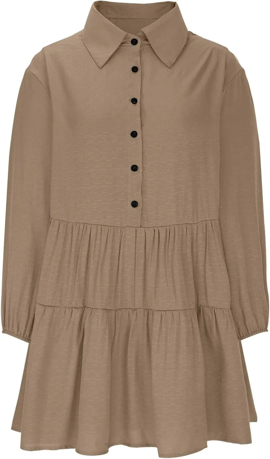 Women's Summer Puff Sleeve Tiered Tunic Dress Cute Mini Button Down Shirt Dress Button Up Ruffle Hem Tunic Dresses
