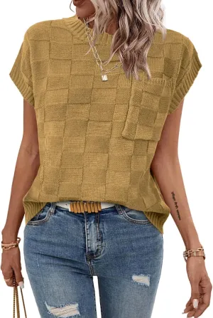 Womens Sweaters Sleeveless Summer Tank Tops Casual Knit Sweater Vest Crewneck Loose Fit Pullover 2025