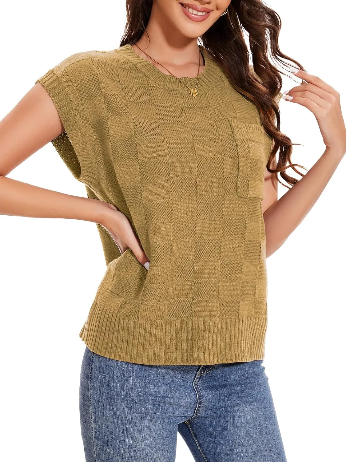 Womens Sweaters Sleeveless Summer Tank Tops Casual Knit Sweater Vest Crewneck Loose Fit Pullover 2025