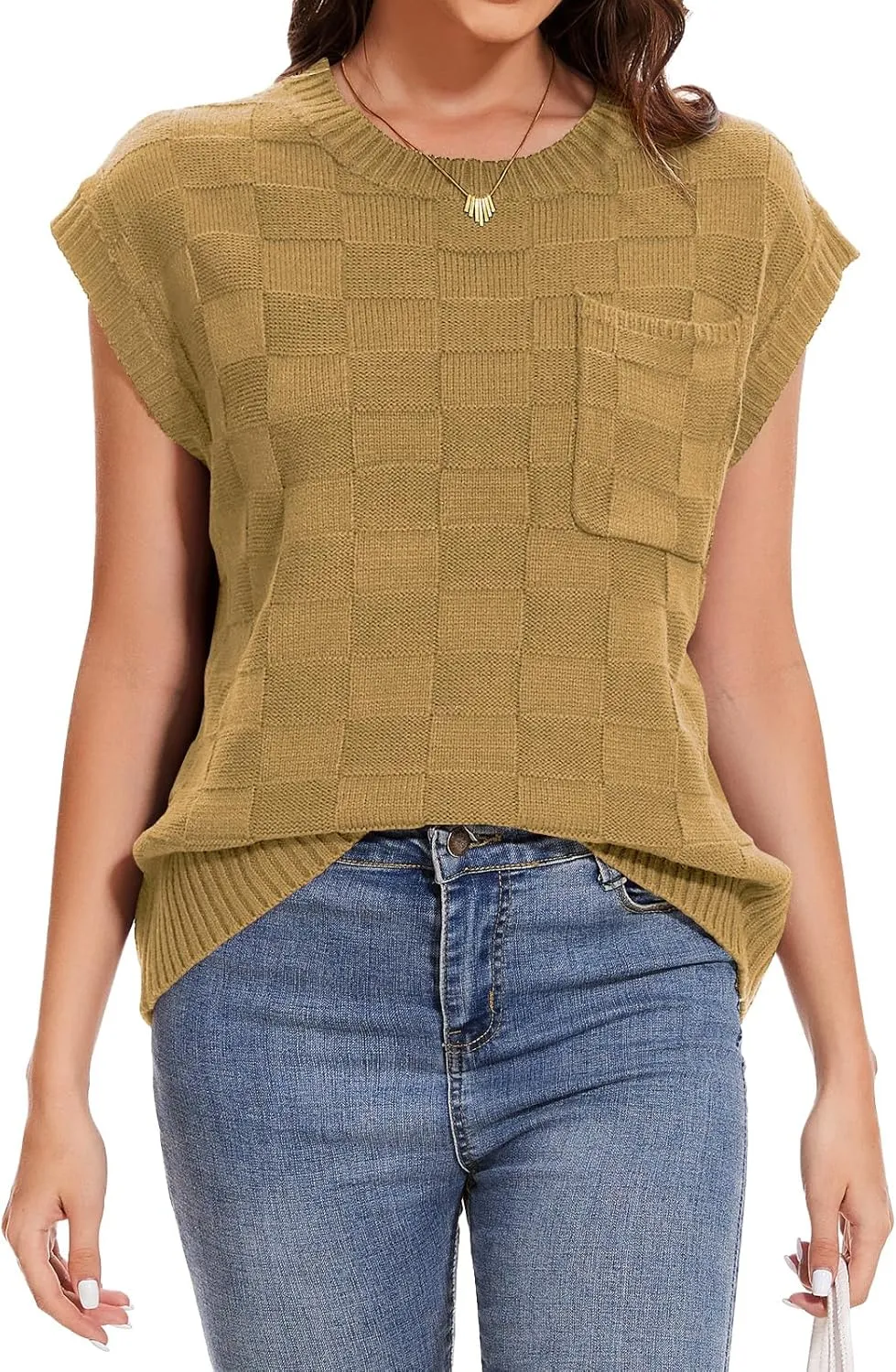 Womens Sweaters Sleeveless Summer Tank Tops Casual Knit Sweater Vest Crewneck Loose Fit Pullover 2025