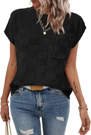 Womens Sweaters Sleeveless Summer Tank Tops Casual Knit Sweater Vest Crewneck Loose Fit Pullover 2025