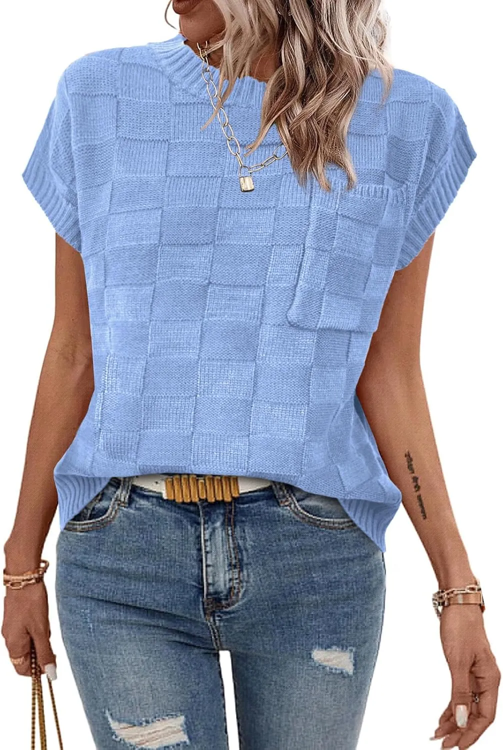 Womens Sweaters Sleeveless Summer Tank Tops Casual Knit Sweater Vest Crewneck Loose Fit Pullover 2025