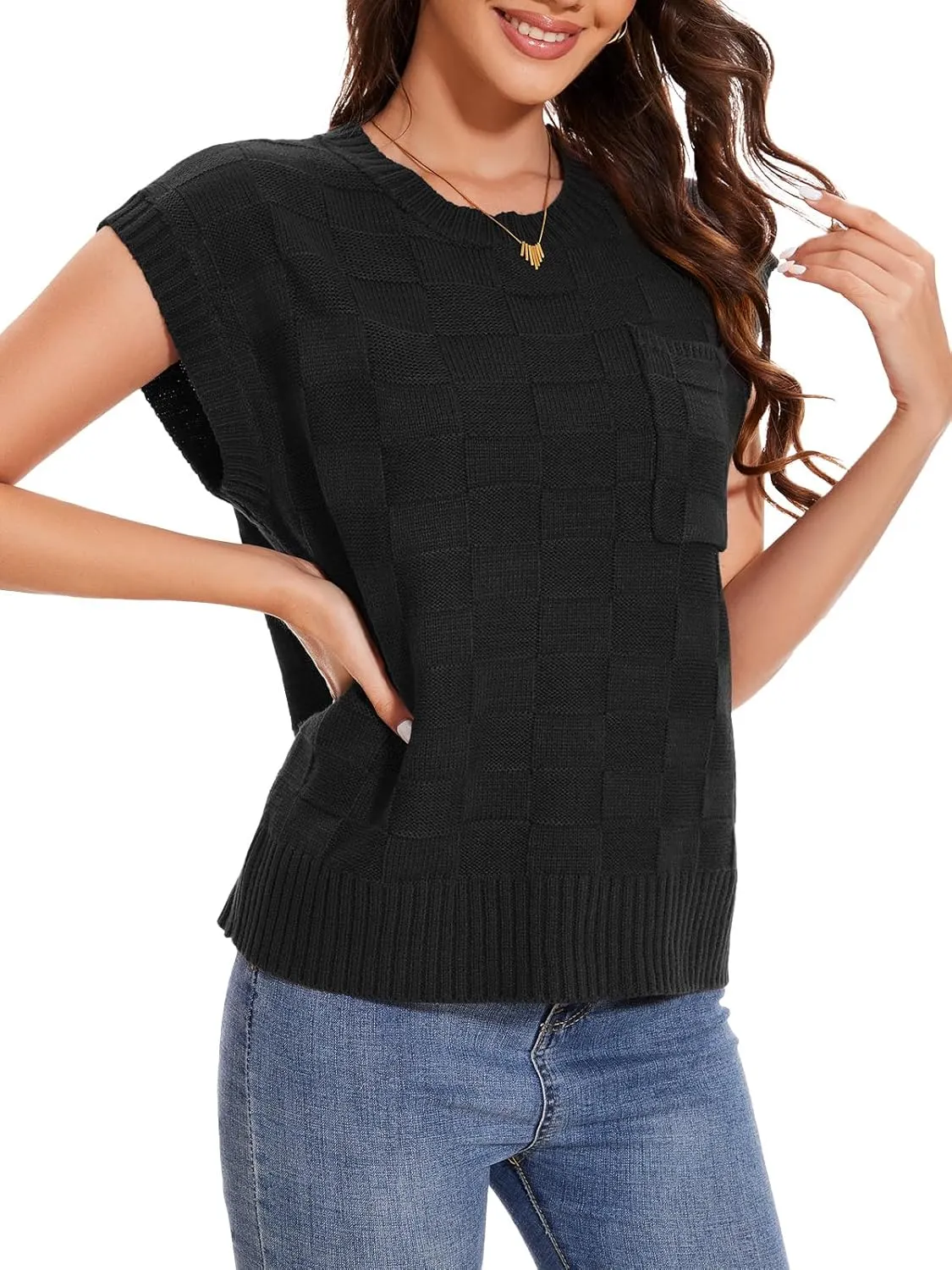 Womens Sweaters Sleeveless Summer Tank Tops Casual Knit Sweater Vest Crewneck Loose Fit Pullover 2025