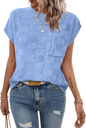 Womens Sweaters Sleeveless Summer Tank Tops Casual Knit Sweater Vest Crewneck Loose Fit Pullover 2025