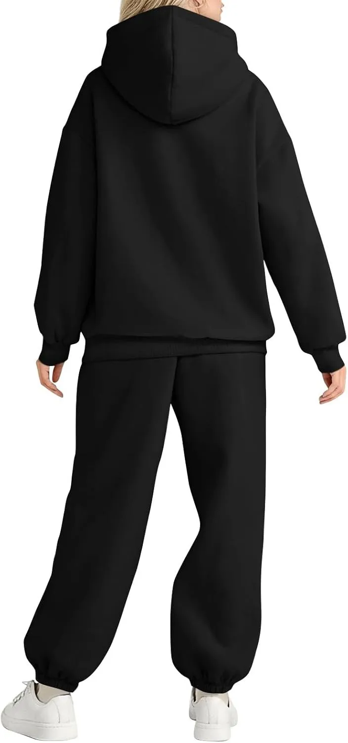 Womens Sweatsuits 2 Piece Set Fleece Hoodie Y2k Cozy Jogger Sweatpants Set Athleisure Comfrt Sweat Sets Loungewear