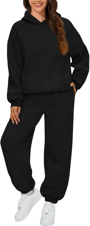 Womens Sweatsuits 2 Piece Set Fleece Hoodie Y2k Cozy Jogger Sweatpants Set Athleisure Comfrt Sweat Sets Loungewear
