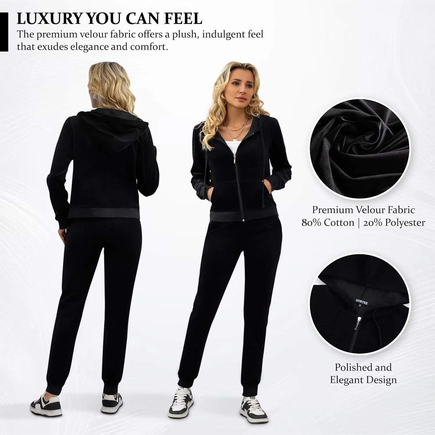Womens Tracksuit Set  2 Piece Slim Fit Velour Velvet Casual Zip Up Hoodie Jacket Sweatsuit and Sweatpants S-XL