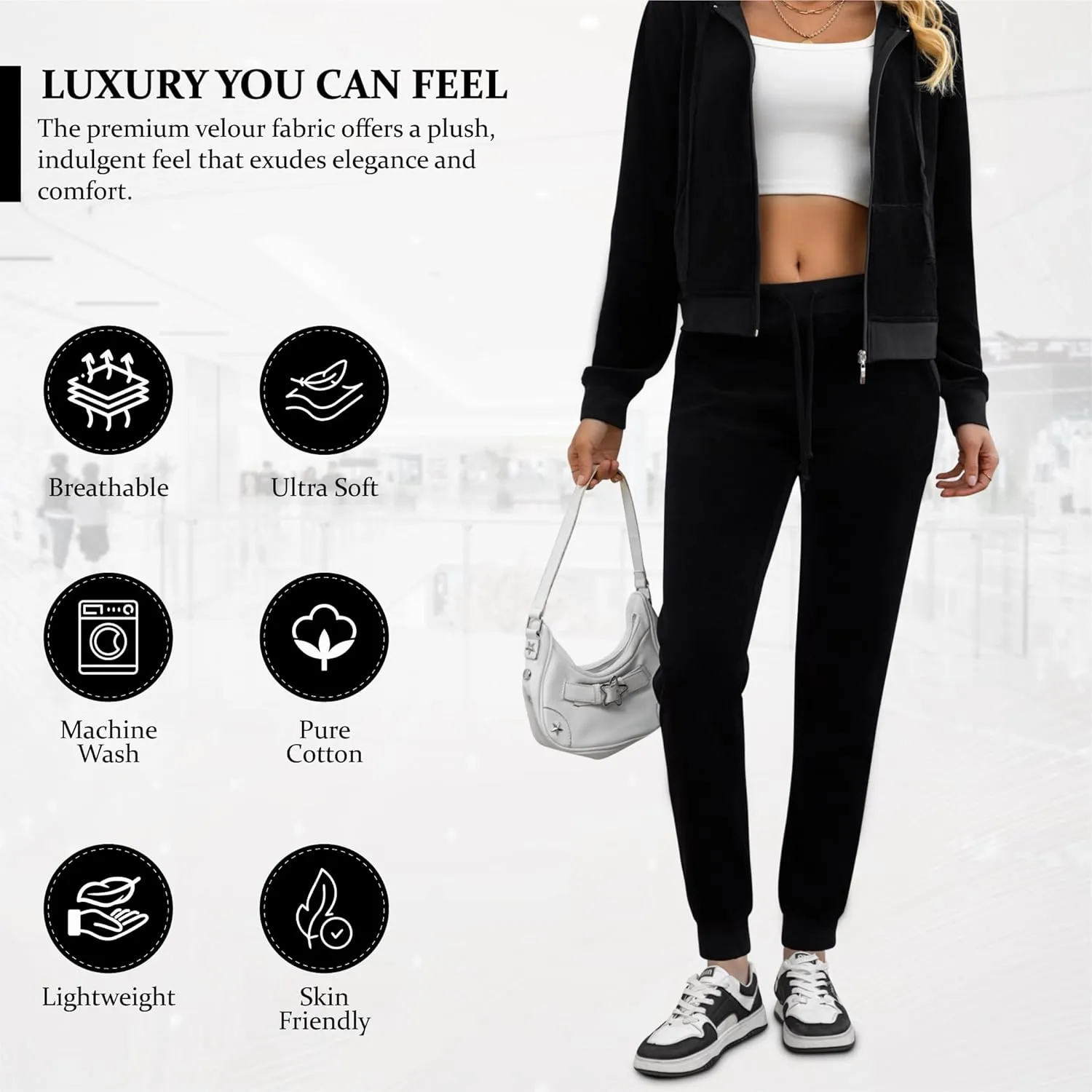 Womens Tracksuit Set  2 Piece Slim Fit Velour Velvet Casual Zip Up Hoodie Jacket Sweatsuit and Sweatpants S-XL