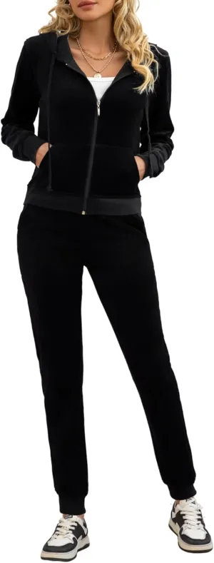 Womens Tracksuit Set  2 Piece Slim Fit Velour Velvet Casual Zip Up Hoodie Jacket Sweatsuit and Sweatpants S-XL