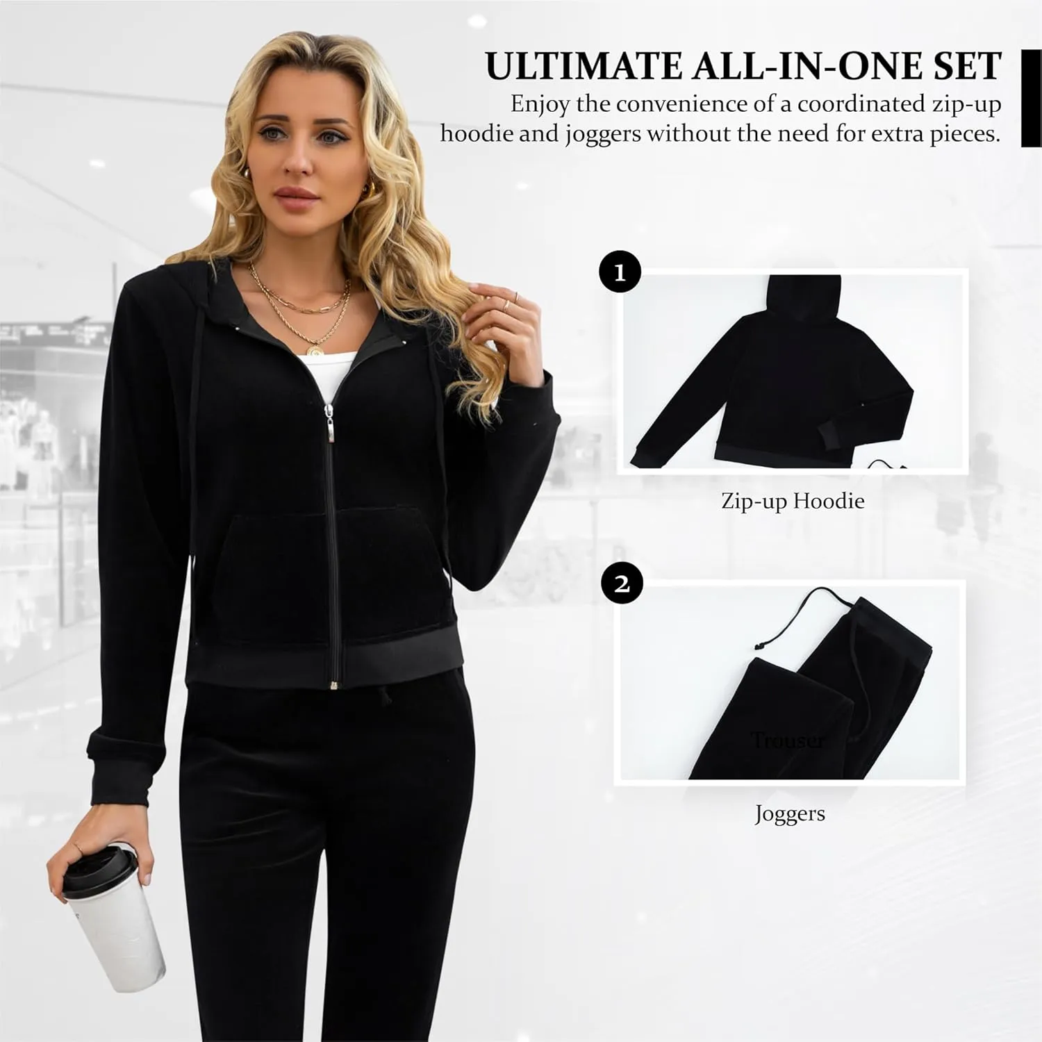 Womens Tracksuit Set  2 Piece Slim Fit Velour Velvet Casual Zip Up Hoodie Jacket Sweatsuit and Sweatpants S-XL