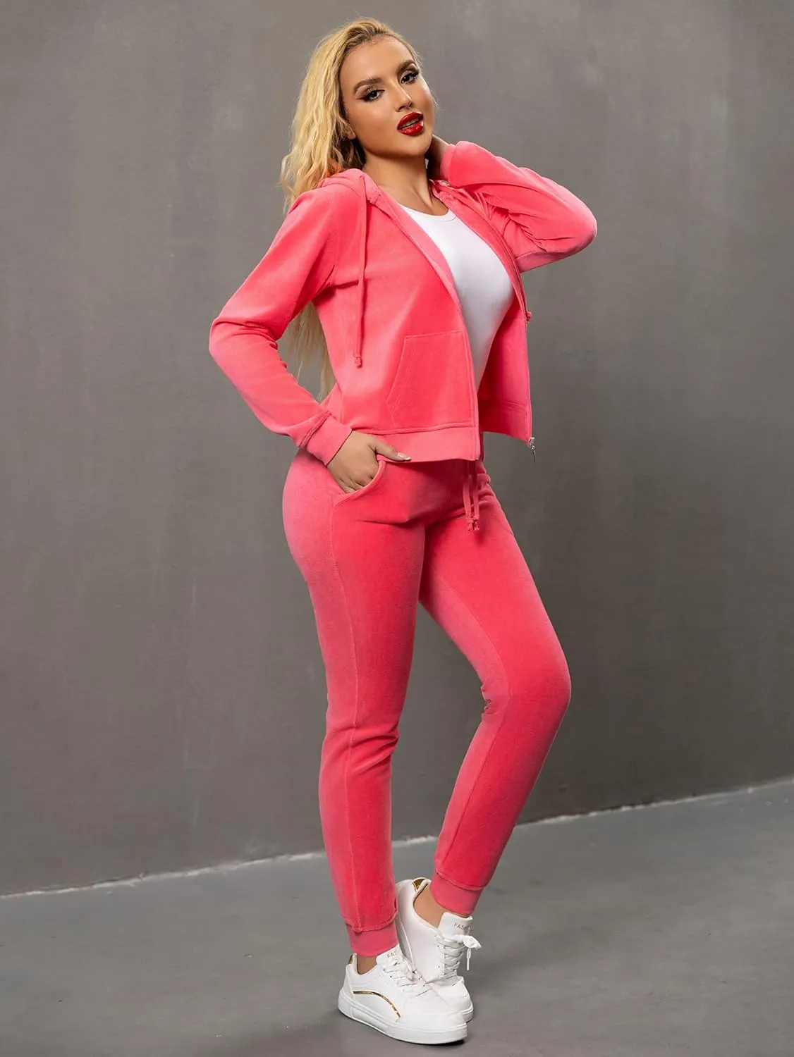 Womens Tracksuit Set  2 Piece Slim Fit Velour Velvet Casual Zip Up Hoodie Jacket Sweatsuit and Sweatpants S-XL
