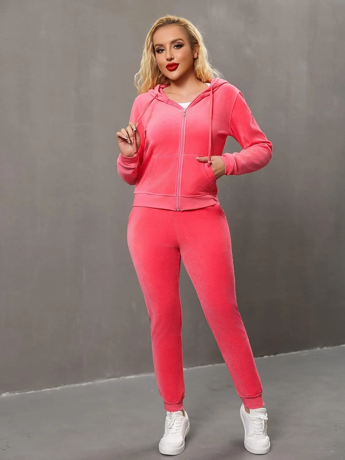 Womens Tracksuit Set  2 Piece Slim Fit Velour Velvet Casual Zip Up Hoodie Jacket Sweatsuit and Sweatpants S-XL