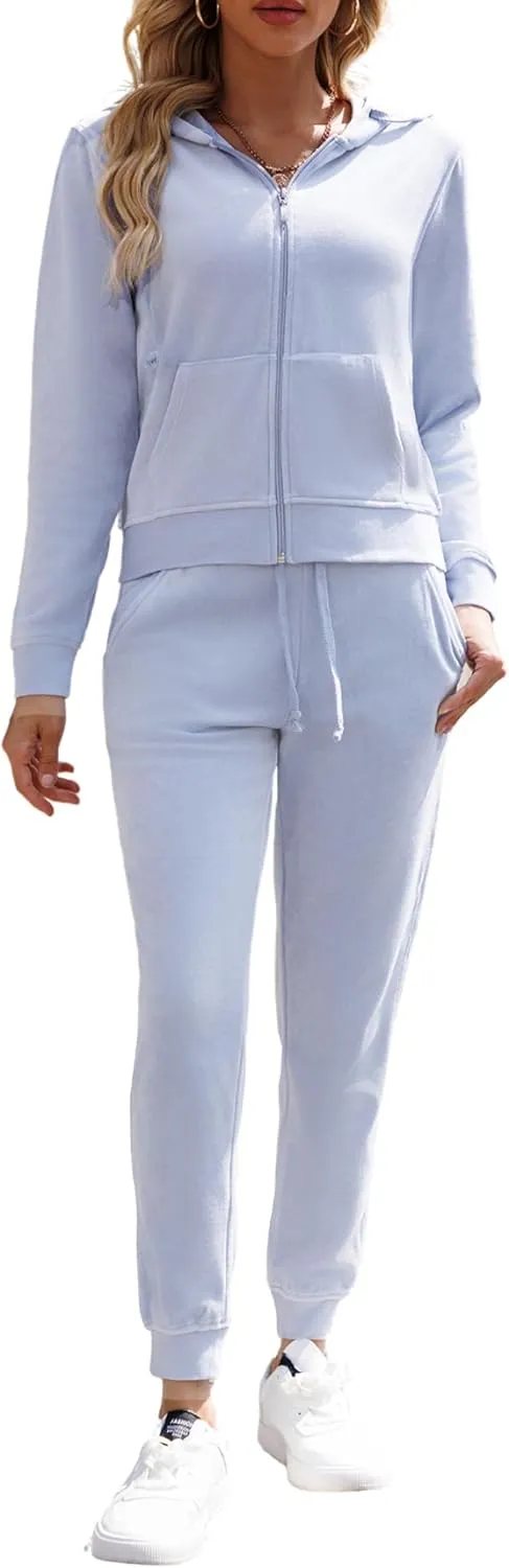 Womens Tracksuit Set  2 Piece Slim Fit Velour Velvet Casual Zip Up Hoodie Jacket Sweatsuit and Sweatpants S-XL