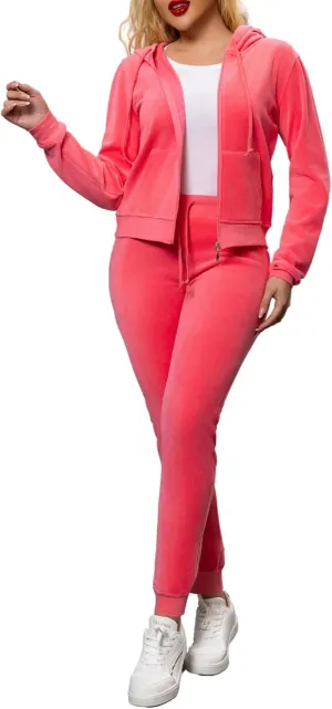 Womens Tracksuit Set  2 Piece Slim Fit Velour Velvet Casual Zip Up Hoodie Jacket Sweatsuit and Sweatpants S-XL