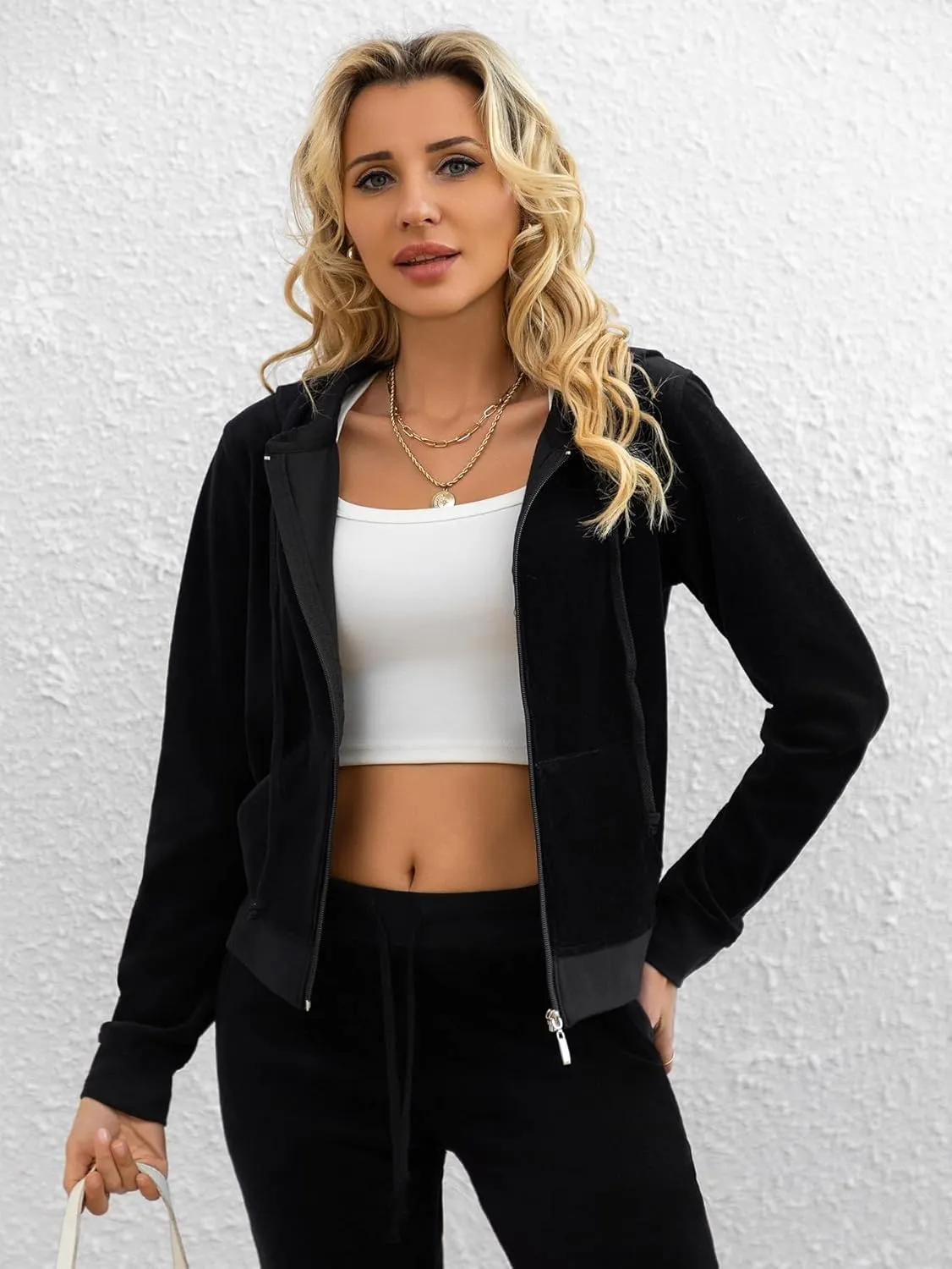 Womens Tracksuit Set  2 Piece Slim Fit Velour Velvet Casual Zip Up Hoodie Jacket Sweatsuit and Sweatpants S-XL