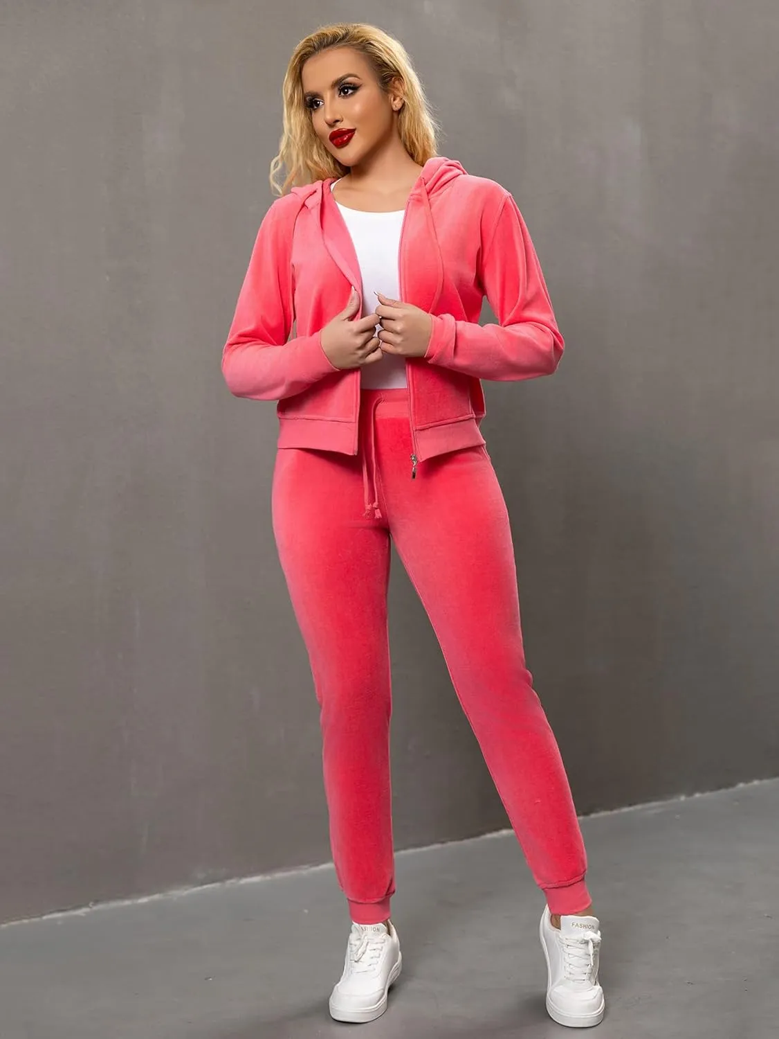 Womens Tracksuit Set  2 Piece Slim Fit Velour Velvet Casual Zip Up Hoodie Jacket Sweatsuit and Sweatpants S-XL