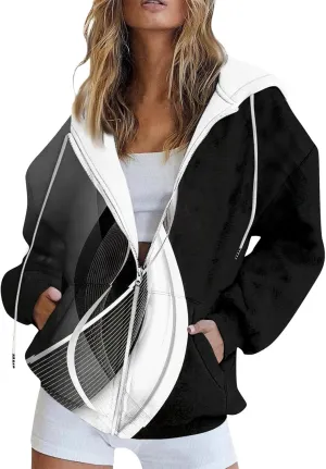 Women's Trendy Floral Printing Jacket Zip Up Hoodies Lightweight Long Sleeve Coat Fall Fashion Outfits with Pockets